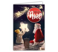 61-6118 Carte Père Noël avec 1 Collage JOYEUX NOËL Brillant en Relief 3D +1 Enveloppe Blanche Format 12x17,5cm - Idée Cadeau pour Enfants - Idéal pour les Traditionnels Vœux de Fin d'Année et étrennes