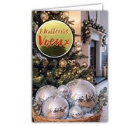 61-6131 Carte Vœux Boules à Facettes Sapin Disco Avec 1 Collage JOYEUX NOËL Brillant en Relief 3D +1 Enveloppe Blanche Format 12x17,5cm - Idée Cadeau étrennes Fêtes Fin d'Année - Fabriqué en France