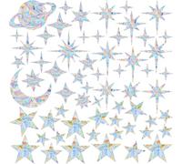 61 autocollants attrape-soleil, autocollants pour fenêtre étoiles et lune, sticker prisme étoiles, lune et arc-en-ciel, sticker attrape-soleil réutilisables et auto-adhésifs