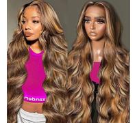 61 cm - Perruque en cheveux humains ombrés avec dentelle frontale - 13 x 6 cm - Blond miel pré-bou ensité 4/27 - Sans colle - Pour femme