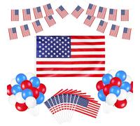 61 Drapeau Américain, Grand Drapeau Américain 90×150cm, 5M Guirlande de Bannière, 10 Drapeaux Américains à Main, 30 Ballons de Amérique, Décoration de Fête Sur le Thème du Patriotisme Anniversaire