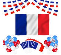 61 Drapeau Français, Grand Drapeau France 90×150cm, 5M Guirlande de Bannière, 10 Drapeaux Français à Main, 30 Ballons de France, Décoration de Fête Sur le Thème du Patriotisme