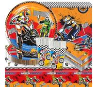 61 Pcs Vaisselle de Fête Anniversaire Motocross, SANYUANHE Vaisselle de Voiture de Course,Assiettes Nappe Gobelet Serviette etc Motocross Décor de Fête Enfant Decoration Moto Cross Anniversaire