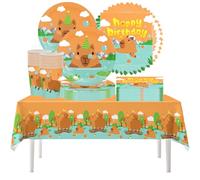61 Pieces Capybara Party Tableware, fête sur le thème du Capybara, set de vaisselle comprenant assiettes, gobelets, serviettes, nappes, convenant à une baby shower, fête d'anniversaire (20 personnes)