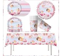 61 pièces de fleur fée ensemble de vaisselle de fête, divine partie thème, comprend des assiettes en carton, tasses, nappes et serviettes