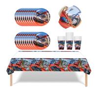 61 pièces de vaisselle de fête Cars, thème de fête Cars, y compris les tasses, serviettes, nappes, assiettes