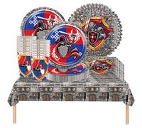 61 pièces de vaisselle de fête médiévale, Décoration de la Grèce antique, l'ensemble comprend des assiettes, des tasses, des serviettes, des nappes, fête d'anniversaire, anniversaire