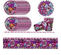 61 pièces de vaisselle de fête Monster High, fête d'anniversaire Monster High pour enfants, y compris assiettes en carton, tasses, nappes et serviettes