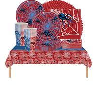 61 pièces de vaisselle pour fête d'anniversaire sur le thème des araignées rouges, fête d'Halloween avec des araignées rouges, comprenant des gobelets, des assiettes