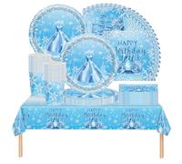 61 pièces Ensemble de vaisselle de table sur le thème de la princesse Frozen, ensemble de vaisselle de table pour anniversaire d'enfants, décorations de fête pour filles, pour 20 invités
