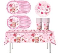 61 pièces ours fête de mariage ensemble de vaisselle, fête de ballon de mariage, Comprend des tasses, des serviettes, des assiettes et des nappes, Convient pour l'anniversaire des enfants