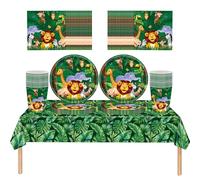 61 pièces Set de vaisselle sur le thème des animaux de la forêt, pour les fêtes d'anniversaire d'enfants, comprenant des gobelets, des assiettes, des serviettes en papier