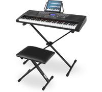 McGrey LK-6150 Kit clavier 61 touches pour débutant avec 61 touches lumineuses, 255 sons et 255 rythmes, lecteur MP3 intégré, support et tabouret Noir