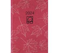 610-0711 Agenda de poche rouge 2024 - Agenda de bureau 10,2 x 14,2 cm - 1 jour sur 1 page - Couverture en carton robuste - Division des heures 7 à 19 heures - Ange bleu