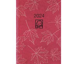 610-0711 Agenda de poche rouge 2024 - Agenda de bureau 10,2 x 14,2 cm - 1 jour sur 1 page - Couverture en carton robuste - Division des heures 7 à 19 heures - Ange bleu