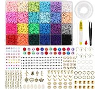 6100+ Pièces Kit Perles Plates, 24 Couleurs Lettre Faites à la Main en Argile Polymère, Colorées Rondes, pour Bijoux Enfants DIY Collier Bracelet Boucle D'oreille