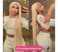 613 Bundles de Cheveux Humains Lisses Comme des Baguettes, Blondes, Non Traitées, Grade 12A, Cheveux Brésiliens Vierges Bruts, Tissage Rapide, 4 Bundles de 260g, Extensions de Cheveux pour Femmes 613