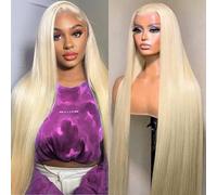 613 Perruque de cheveux humains blonds 100 % cheveux vierges non traités Grade 12A 33 x 4 Perruque de cheveux humains raides pré-épilés avec naissance des cheveux naturels 66 cm sans colle