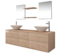 614028& Meuble de salle de bain - Haut de gamme - 9 pcs avec lavabo et robinet Beige
