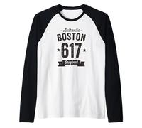 617 Boston Code régional Vintage rétro Vieilli Authentique Manche Raglan