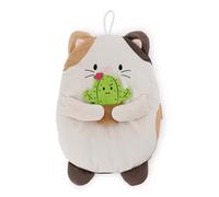 61938 mymochi Peluche-bouillotte au motif du chat Angy avec cactus, capacité : 300 ml, 30 cm, blanche, compagnon douillet dès 10 mois, coussin chauffant pour enfants et adultes