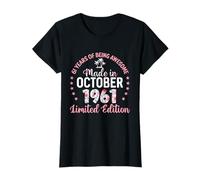 61e Anniversaire fabriqué en Octobre 1961 Motif Floral T-Shirt