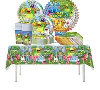 61PCS My Singing Monsters Party Tableware, My Singing Monsters Theme Party, Children's Birthday , Cups, Plates, Tablecloths, Paper Napkins, Holds 20 People