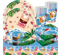 61pcs Vaisselle de Fête Hawaïenne, Ensemble Vaisselle FêTe HawaïEnne,Set Vaisselle de Fête Pour la Piscine, Assiettes, Serviettes, Hawaiian Luau Party Supplies,20Invités
