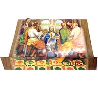 62-1011-B Carte DÉPLIANTE Pop-up 3D Joyeuses PÂQUES en Or Doré Brillant et Enveloppe Blanche - Jésus Christ cène repas Partage Pain Vin Apôtres Fête Printemps