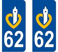 62 Nord département Logo région Autocollant Auto Voiture Plaque immatriculation Sticker, Couleur : Bleu ; Angle : Arrondi