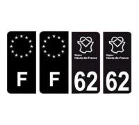 62 Pas De Calais logo noir autocollant plaque immatriculation auto ville sticker Lot de 4 Stickers - Angles : arrondis