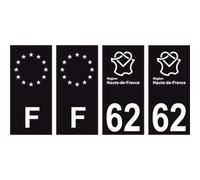62 Pas De Calais logo noir autocollant plaque immatriculation auto ville sticker Lot de 4 Stickers - Angles : droits