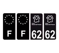 62 Pas De Calais logo noir autocollant plaque immatriculation auto ville sticker Lot de 4 Stickers - Angles : arrondis