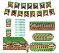 62 Pcs Décorations Anniversaire Vaisselle Kit, Jeux vidéo Fournitures de Fête Assiettes Gobelets Serviettes Pailles Nappes Bannières d'Anniversaire, Vaisselle de Fête