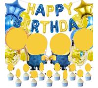 62 Pièces Décorations d'Anniversaire, Anniversaire Ballon Kit, Bannière de Ballon Joyeux Anniversaire, Ballo-n en Aluminium, Décorations de Gâteau pour Fête d'Anniversaire d'Enfant