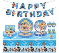 62 Pièces Ensemble Vaisselle Fête Kit, Kit Anniversaire Decoration Anniversaire avec Assiette Anniversaire Nappe pour 10 Personnes