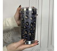 620 ml Tumbler isotherme en acier inoxydable, design imprimé léopard - réutilisable, lavage à la main uniquement, avec couvercle bleu inclus - convient pour les boissons chaudes et froides, idéal pour