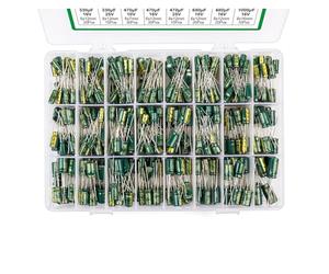 625Pcs 24Values Aluminum Electrolytic Capacitor Kit 10V-100V 1F-1000uF Capacitors Box Assortment Kit EKFBQBGW