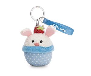 62866 Porte-clés, motif lapin et cupcake, inscription « 100% cute », Bleu, 7 cm, Pendentif en peluche polyvalent, message chaleureux sur un ruban de satin élégant, pour vous-même ou à offrir