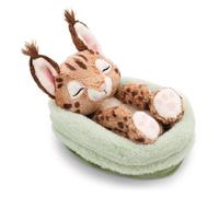 62874 Peluche Caramel, Endormi, dans Un Panier, Marron, Peluche Douce pour Câliner Et Jouer, pour Enfants Et Adultes, Idée Cadeau, 12 cm