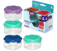Sistema TO GO Knick Knack Pack | Récipients de conservation empilables avec couvercle | 62 ml | sans BPA | Avec couvercles en vert, bleu, rose et violet | 4 pièces
