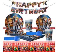 62pcs Set de Vaisselle de Fête d'Anniversaire, 20 Assiettes, 20 Serviettes et 1 Nappe ecc, Décoration de Table pour Fête d’Enfants et Anniversaire à Thème