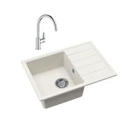 62x44 cm évier avec égouttoir réversible en Granite, à encastrer, blanc + mitigeur lavabo/cuisine Grohe StartEdge (SATSE2WG313)