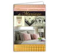 63-1012-A Carte Heureux Anniversaire de Mariage en Or Doré Félicitations Noces Couple Amoureux Romantique Attentionné Alliances Roses Blanches Enveloppe 12x17,5cm