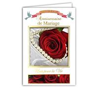 63-1027-A Carte Heureux Anniversaire de Mariage Unis pour la Vie en Or Doré Félicitations Couple Amour Amoureux Romantique Fleur Noces de Rose Rouge 17 ans de Perle 30 ans Enveloppe 12x17,5cm