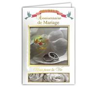 63-1027-B Carte Heureux Anniversaire de Mariage Unis pour la Vie en Or Doré Félicitations Couple Bagues Alliances Amour Amoureux Romantique Fleur Noces d'Orchidée Blanche 55 ans Enveloppe 12x17,5cm