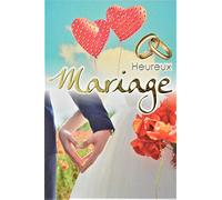 63-1144 Carte Heureux Mariage avec Dorure Or Doré Alliances Mariés Mains Cœurs Ballons Rouges Bouquet Fleurs Coquelicots Ciel Bleu Fabriqué en France