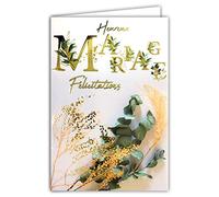 AFIE 63-1150 Carte Heureux Mariage - Félicitations - Or Doré Brillant Scintillant - Enveloppe Incluse - Bohême Chic Fleurs séchées Eucalyptus Graminés - Fabriquée en France