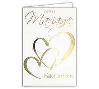 63-1154 Carte Heureux Mariage - Félicitations 2 Cœurs - Vœux d’Amour - Or Doré Brillant Scintillant Chic - Enveloppe Incluse - Fabriquée en France