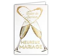 AFIE 63-1155 Carte Heureux Mariage - Félicitations 2 Flutes Champagne Cœur Bulles de Bonheur en Or Doré Brillant Scintillant Chic - Enveloppe Incluse - Fabriquée en France